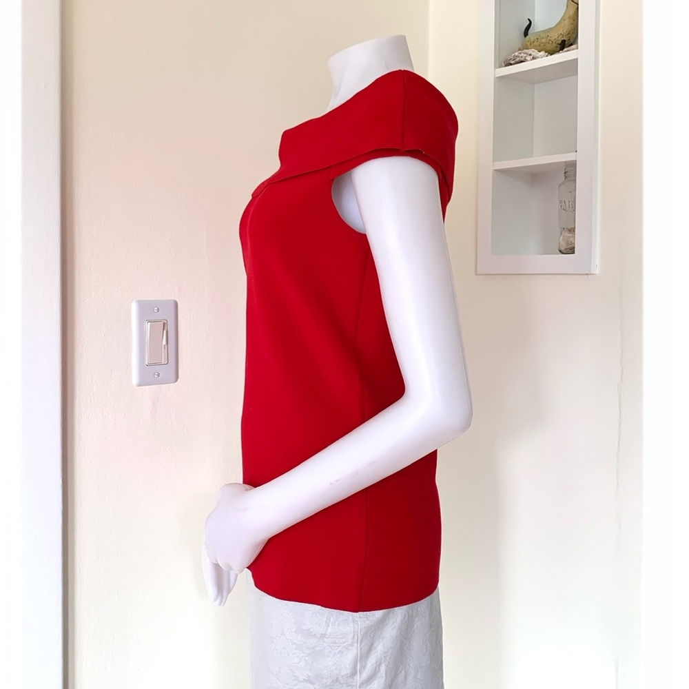 Ann Taylor red knit off the shoulder top - Picture 7 of 16